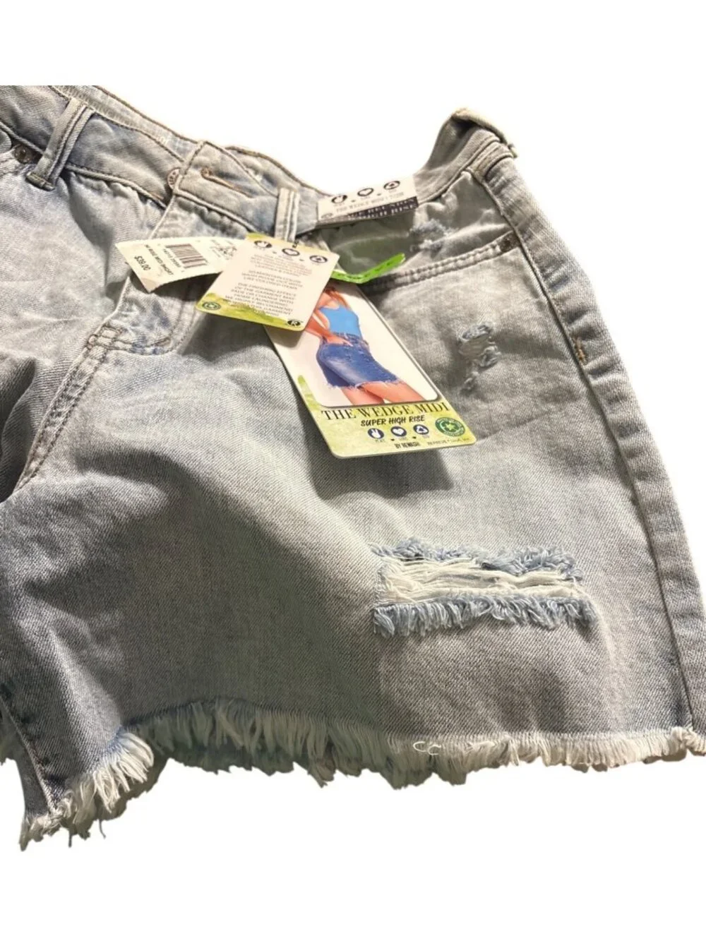Rewash The Wedge Midi Sz 7/28 Super High Rise Denim Vtg Reunion Distress Shorts